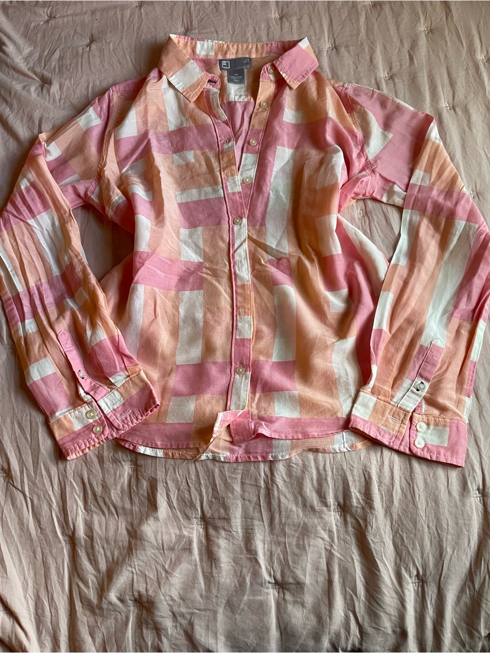 Girls Pink & Peach Plaid Long-Sleeve Shirt